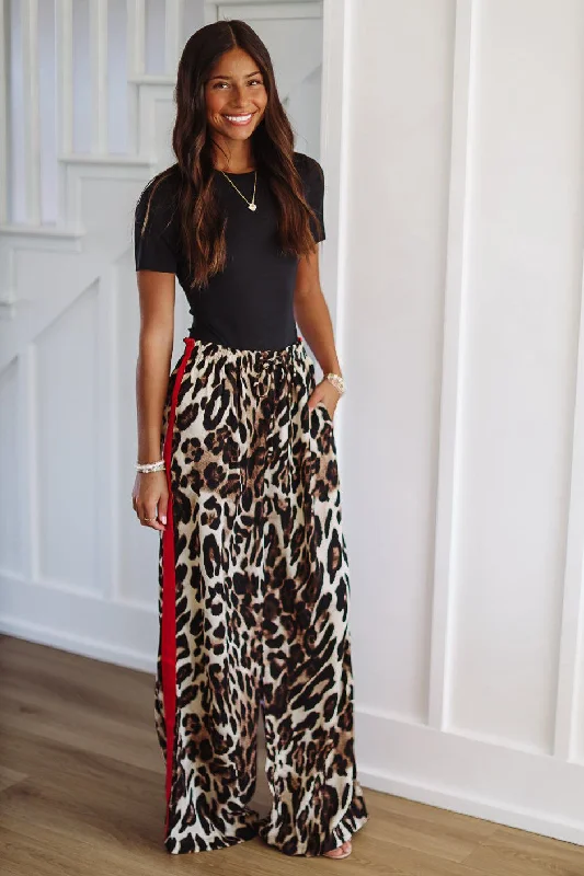 Deal Explosion Leopard Red Stripe Pants - Brown