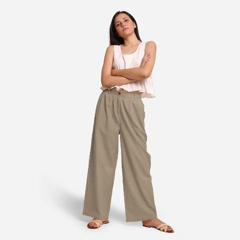 Can't Miss Beige Cotton Flax Elasticated Wide Legged Pant