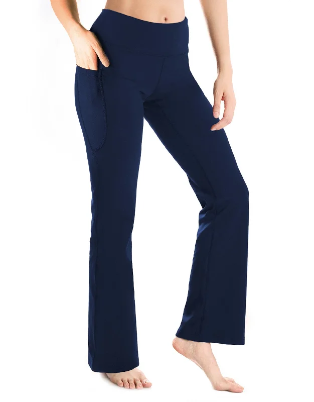 Year-End Sale Essential Bootcut Yoga Pants, Side Pockets (Navy Blue)