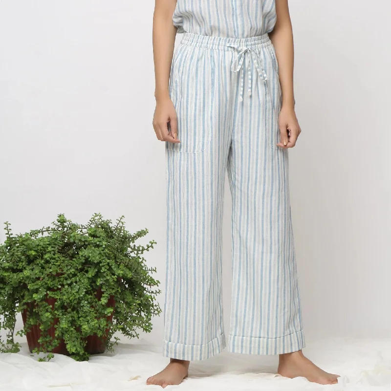 Huge Savings Sky Blue Elasticated Cotton Mid-Rise Rolled Up Pant