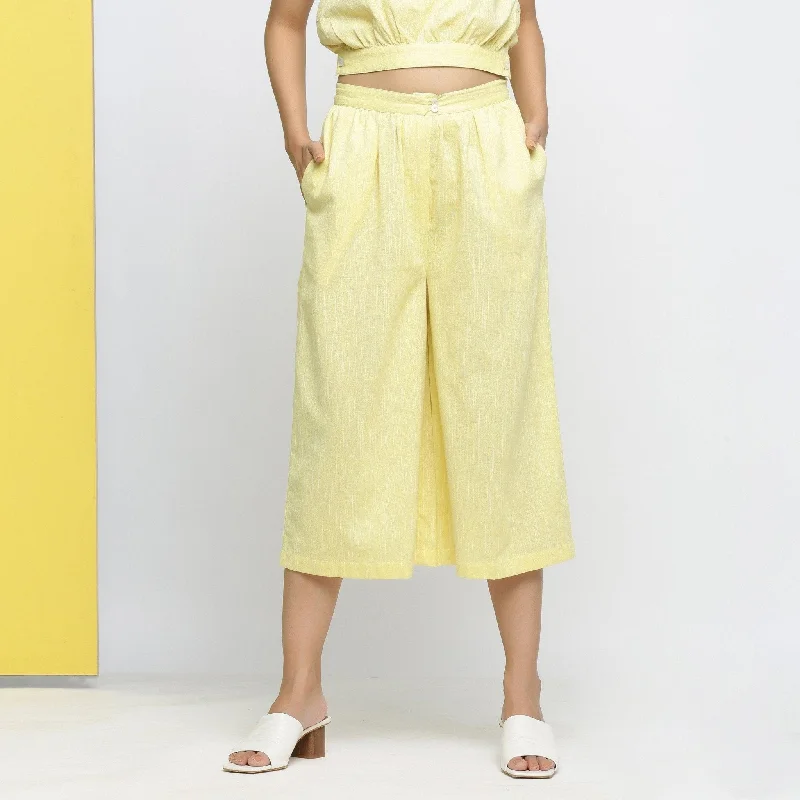 Markdowns Light Yellow Yarn Dyed 100% Cotton Flared Culottes