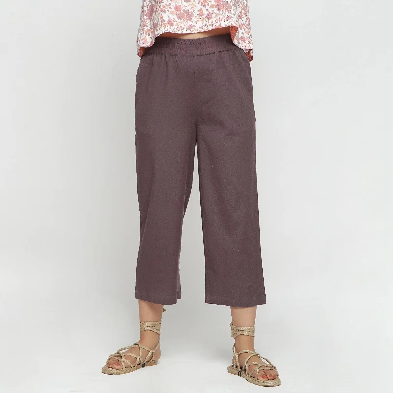 Shop and Save Brown Cotton Flax Elasticated Midi-Rise Culottes