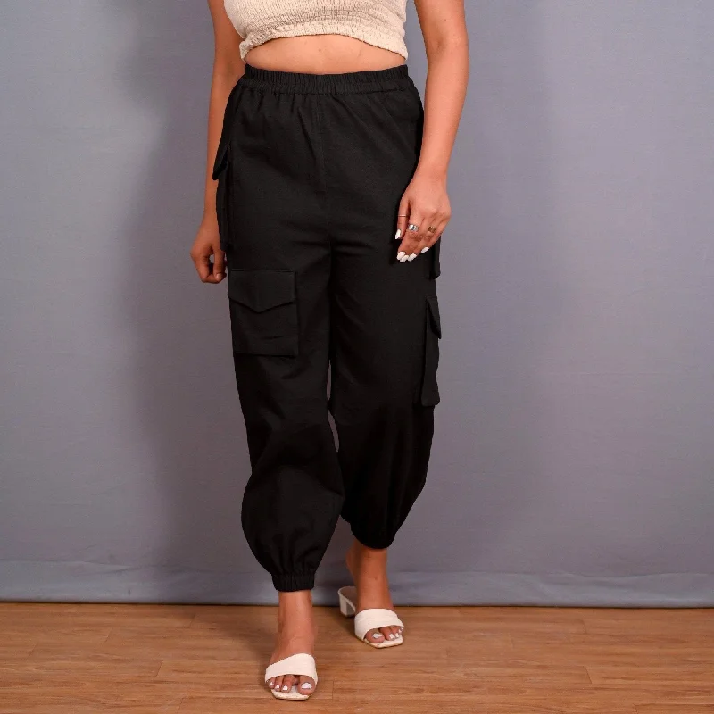 Weekend Specials to Snag Black Warm Cotton Flannel High-Rise Cargo Jogger