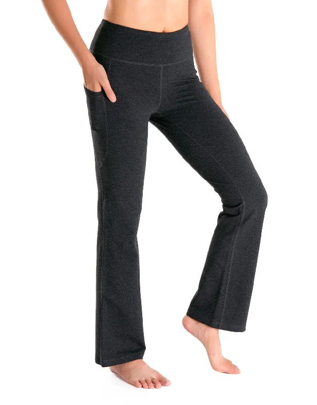 Act Now Essential Bootcut Yoga Pants, Side Pockets (Charcoal)