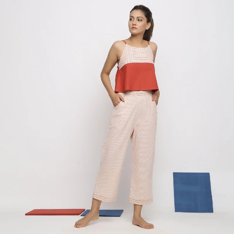 Now Available Off-White and Pink Striped Cotton Wide Legged Culottes