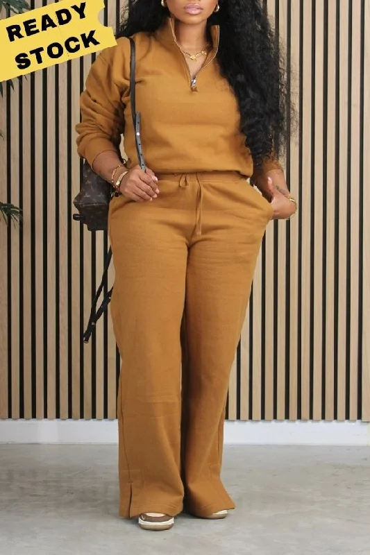 Deal Dash Casual Stand Collar Half-Zip Top Set