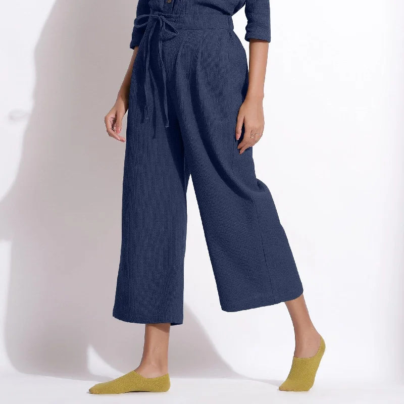 Price Drop Navy Blue Warm Cotton Waffle Calf Length Culottes