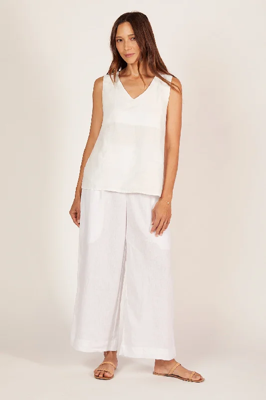 Weekend Discounts to Enjoy Liliana Linen Wide Leg Pant in White
