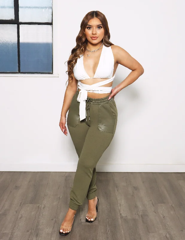 Big Discounts Ms. Independent Knit Crepe PU Pocket Jogger