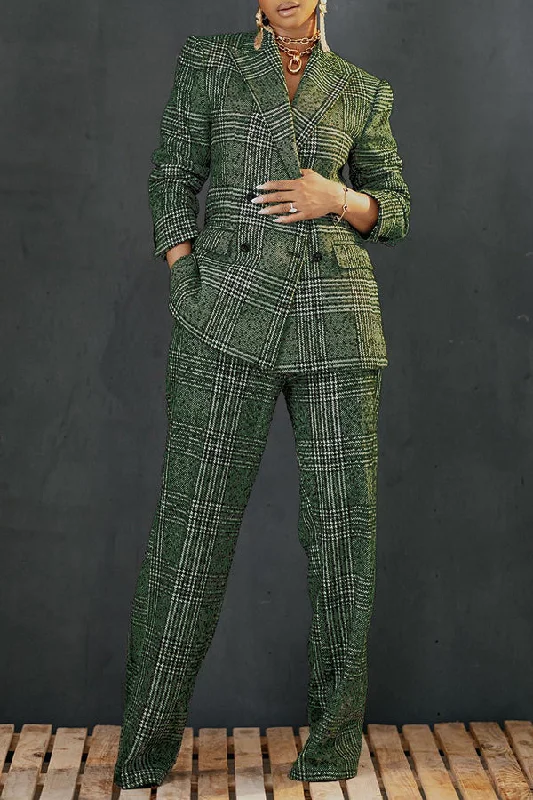 New Deals Fashion Plaid  Breasted Blazer Set