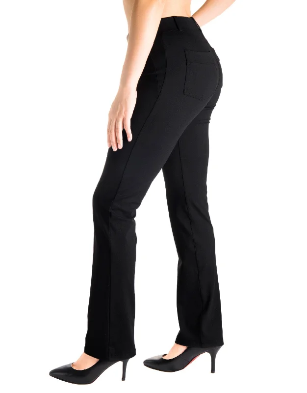 Year-End Sale Straight Leg Yoga Dress Pants, Back Pockets (Black)