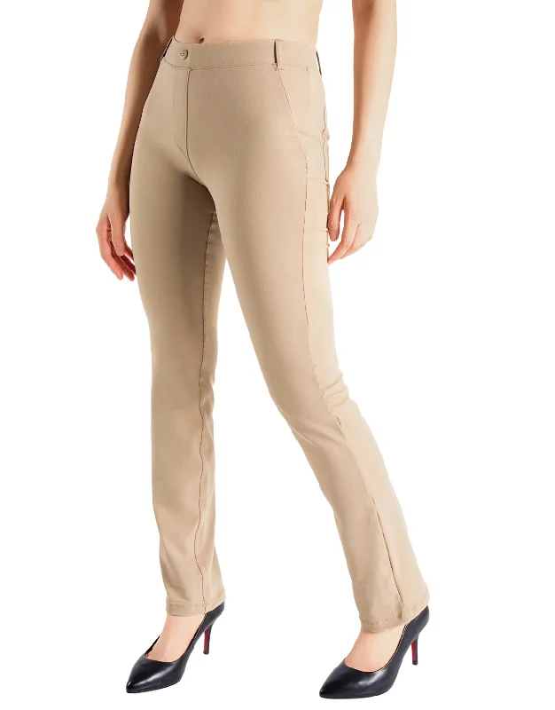 Weekend Bargains Galore Straight Leg Yoga Dress Pants, Back Pockets (Khaki)