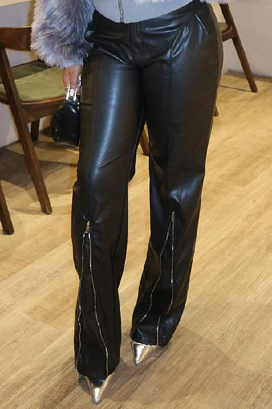 Weekend Bargains to Savor Stylish Cool Zipper Trim Fitted Leather Pants