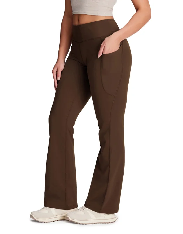 Price Slash Essential Bootcut Yoga Pants, Side Pockets (Brown)