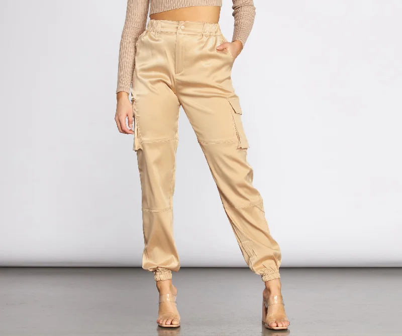 Online Only Satin Cargo Style Joggers