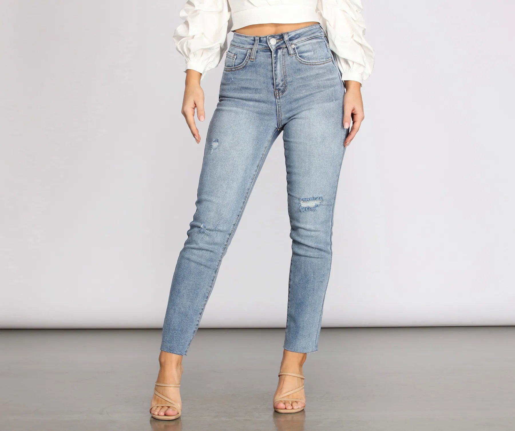 Stock Up High Rise Destructed Denim Jeans