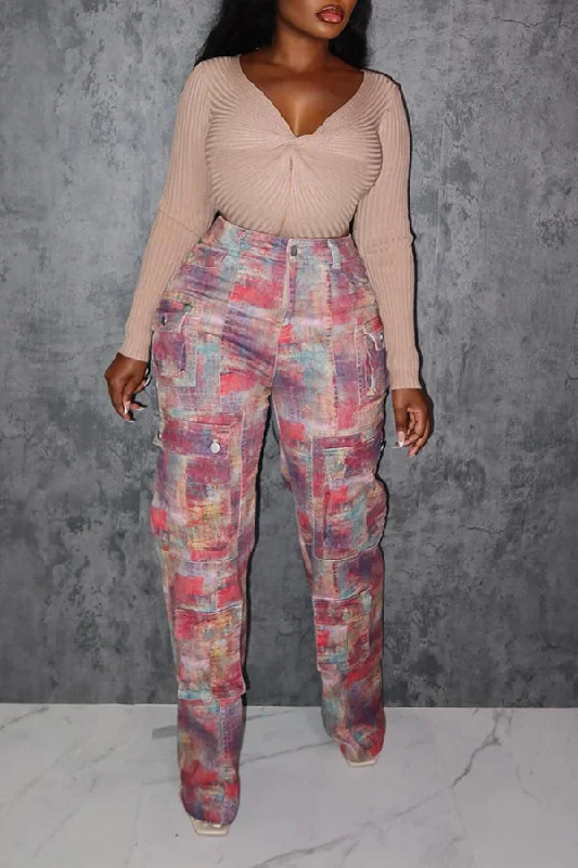 Steals and Deals Fashion Colorblock High-Waisted Pants