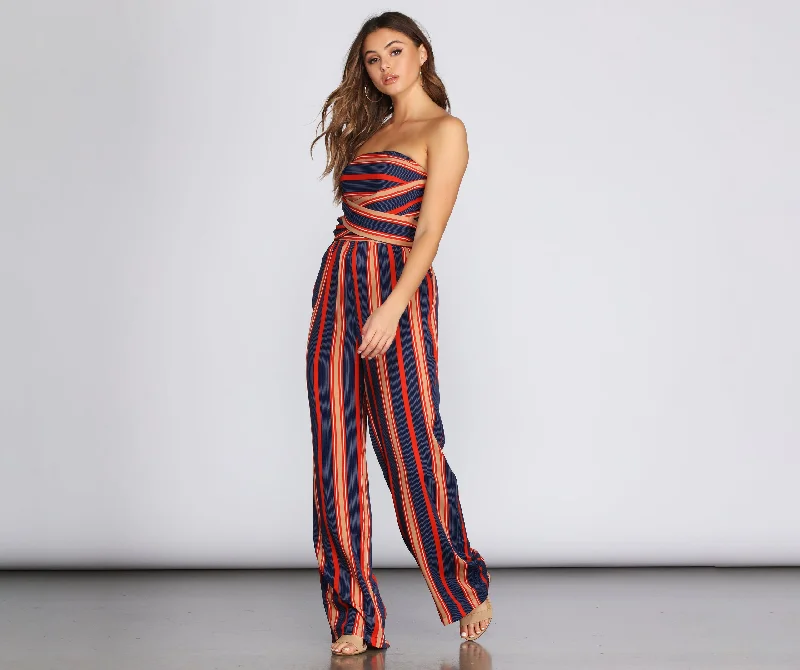 Year-End Sale Sassy In Stripes Jumpsuit