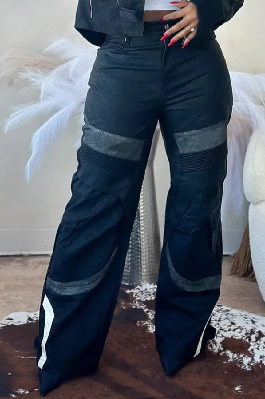 Value Pack Motorcycle Style Color-block High-waisted Pants
