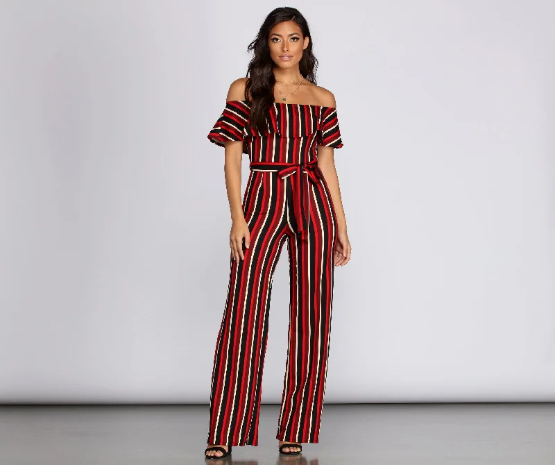 Special Promotion Tie Waist Striped Jumpsuit