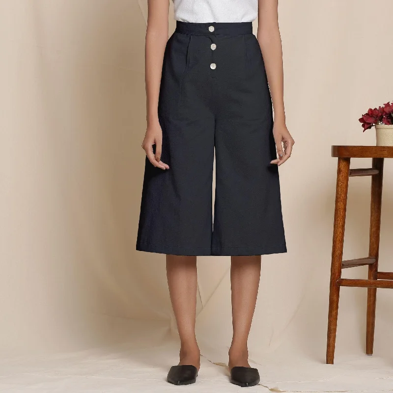 Special Offer Solid Black Warm Cotton Flannel High-Rise Culottes