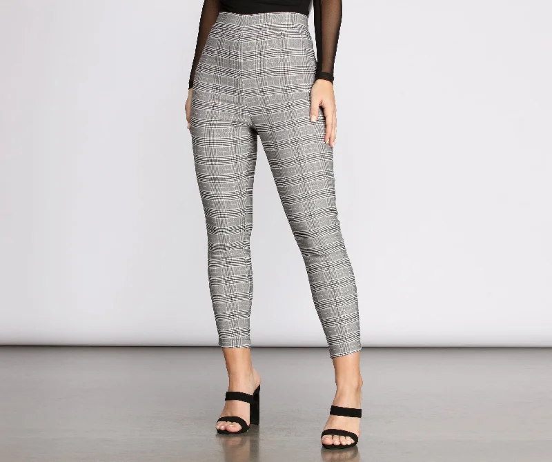 Online Deal Pull Up In Plaid Mid Rise Skinny Trousers