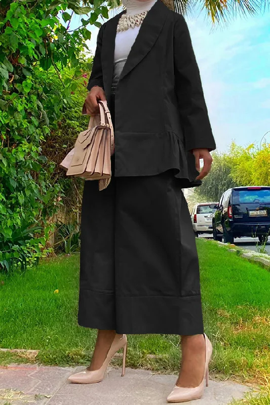 Weekend Offers That Delight Ruffle Hem Jacket & High Waist Pants Set