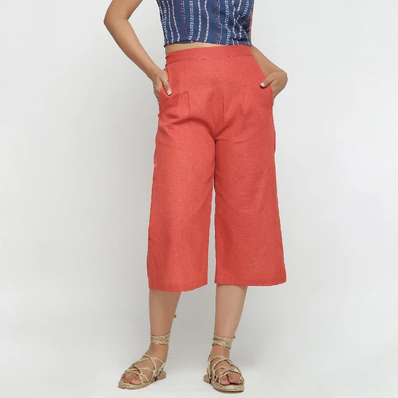 Weekend Shopping Extravaganza Brick Red 100% Cotton Elasticated High-Rise Culottes