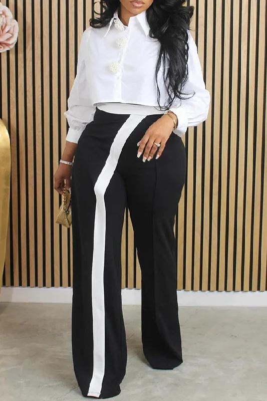 Deal Alert Stylish Lantern Sleeve Shirt & Two Tone Pants Set
