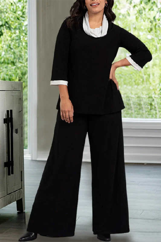 Referral Discount Stylish Cowl Neck Blouse & High Waist Pants Set