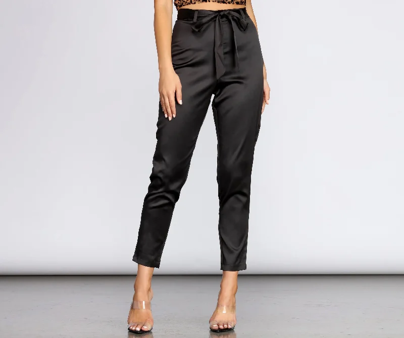 Today’s Deal Tie Waist Satin Tapered Pants