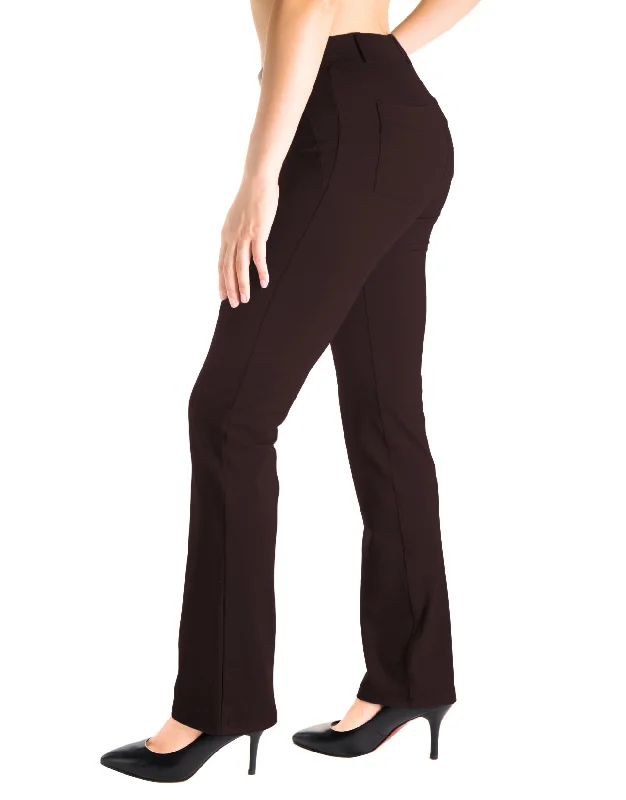 Weekend Deals That Dazzle Straight Leg Yoga Dress Pants, Back Pockets (Plum Brown)