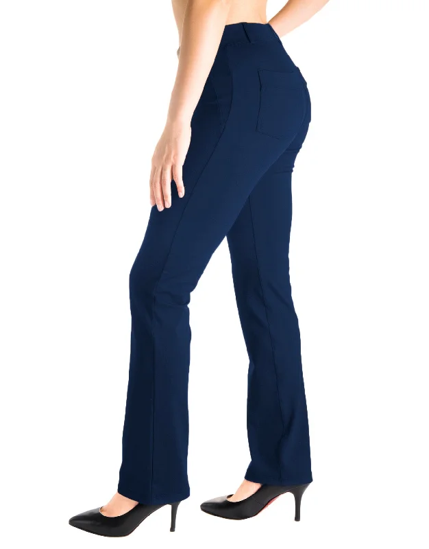 Celebrate the Weekend with Discounts Straight Leg Yoga Dress Pants, Back Pockets (Navy Blue)