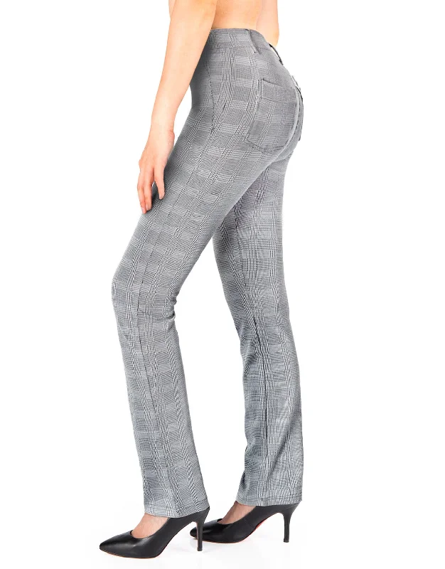 Weekend Savings Bonanza Straight Leg Yoga Dress Pants, Back Pockets (Plaid)