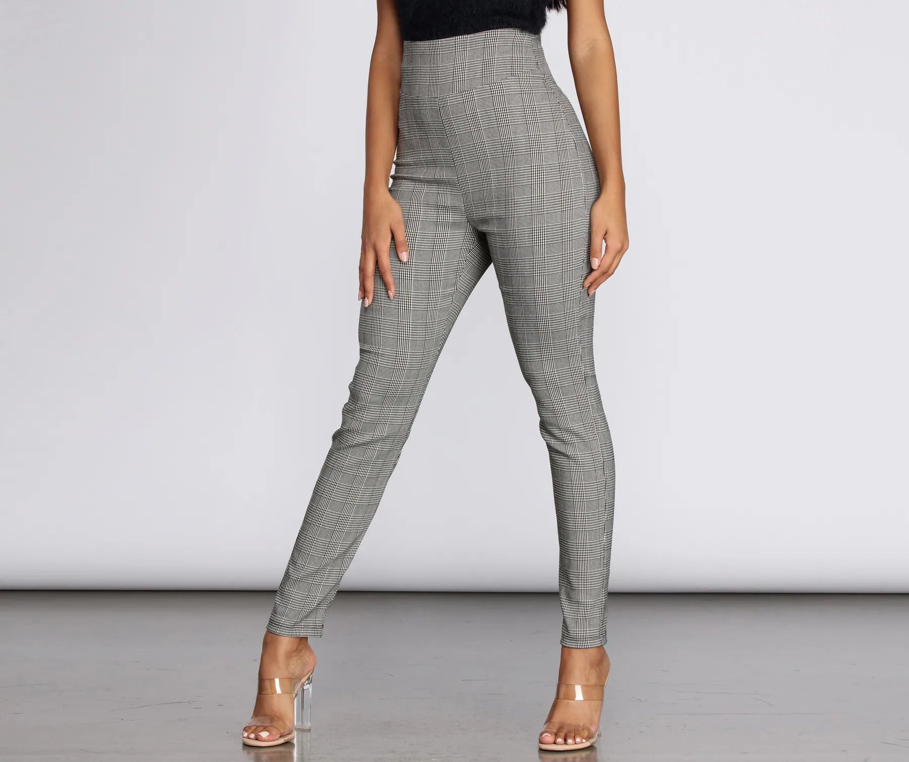 Savings Galore High Waist Glen Plaid Fitted Pants