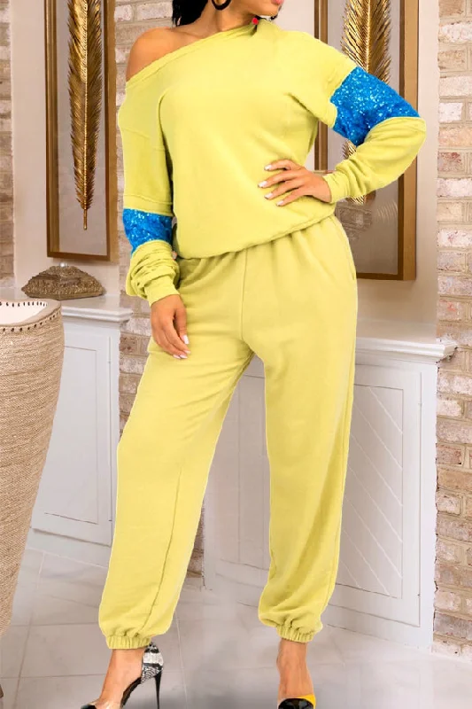 Steals and Deals Casual Spliced Glitter Top & Pants Set