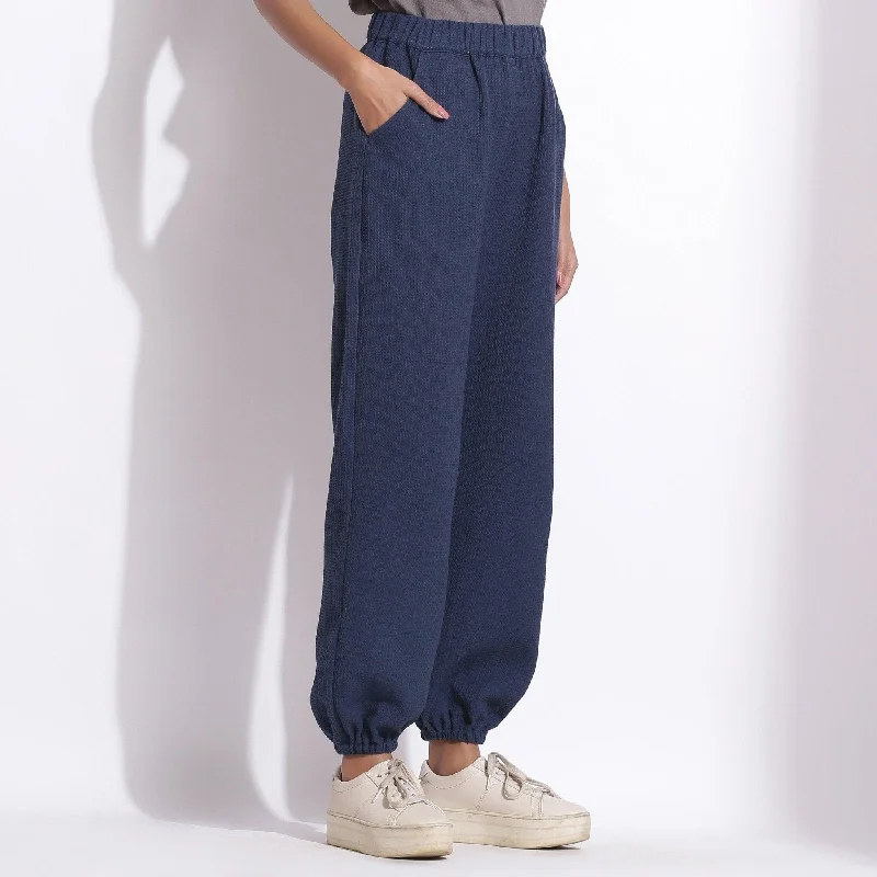 Extra Discount Navy Blue Warm Cotton Waffle Elasticated Jogger Pant
