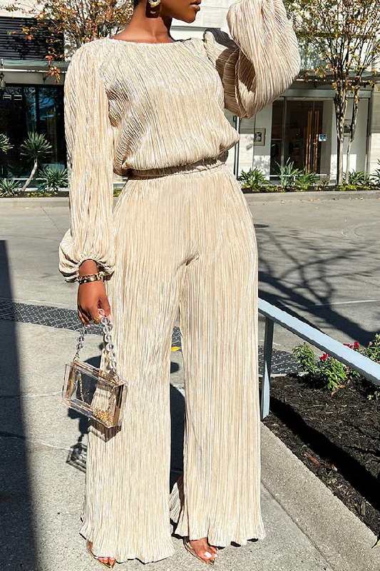 Top Pick Stylish Pleated Lantern Sleeve Pants Set