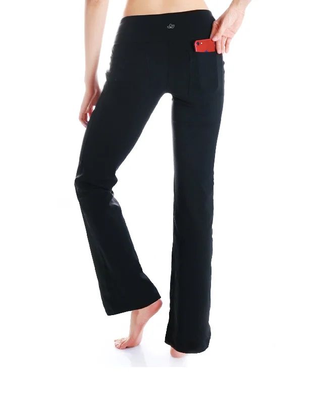 Deal of the Day Essential Bootcut Yoga Pants, Back Pockets (Black)