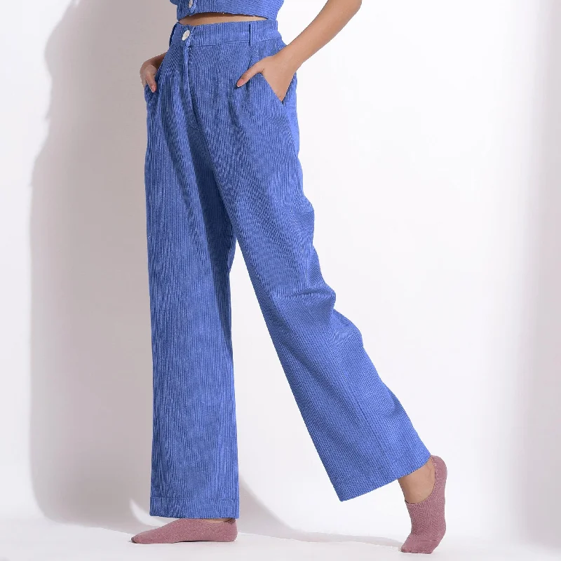 Weekend Specials to Indulge In Ice Blue Warm Cotton Corduroy Wide Legged Trousers