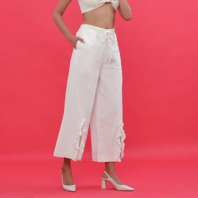 Fantastic Offers White Warm Cotton Corduroy Wide Legged Slit Pant