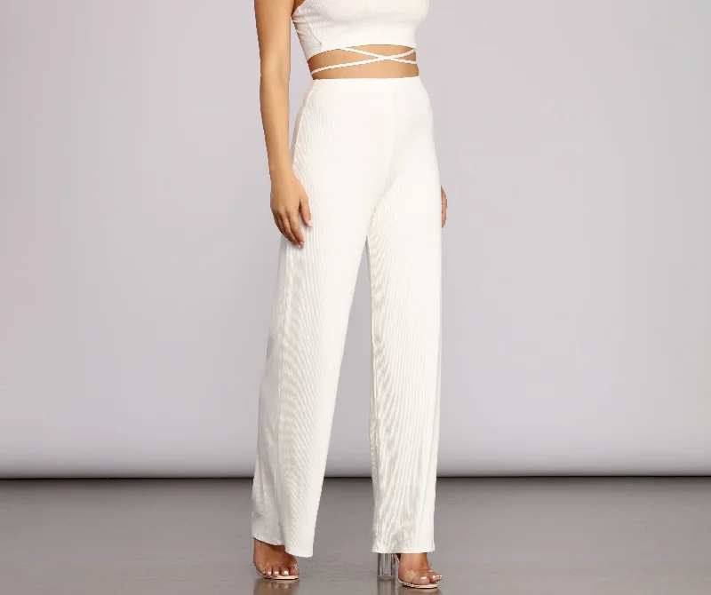 Savings Alert X Marks Ribbed Wide Pants