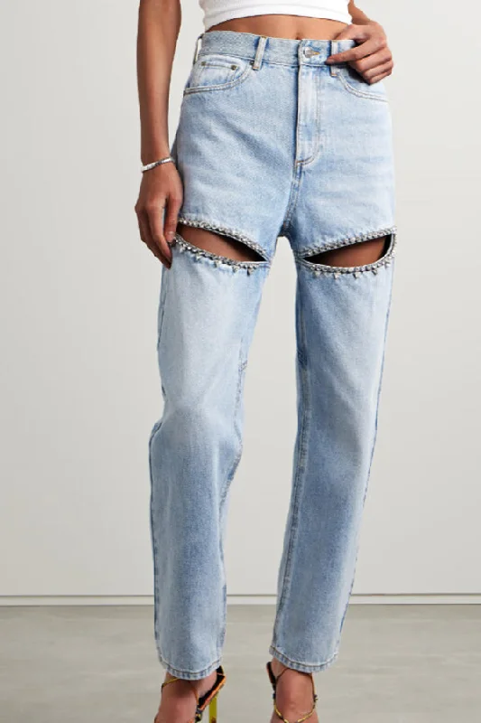 Take Advantage Casual Slit Rhinestone Decoration Jeans