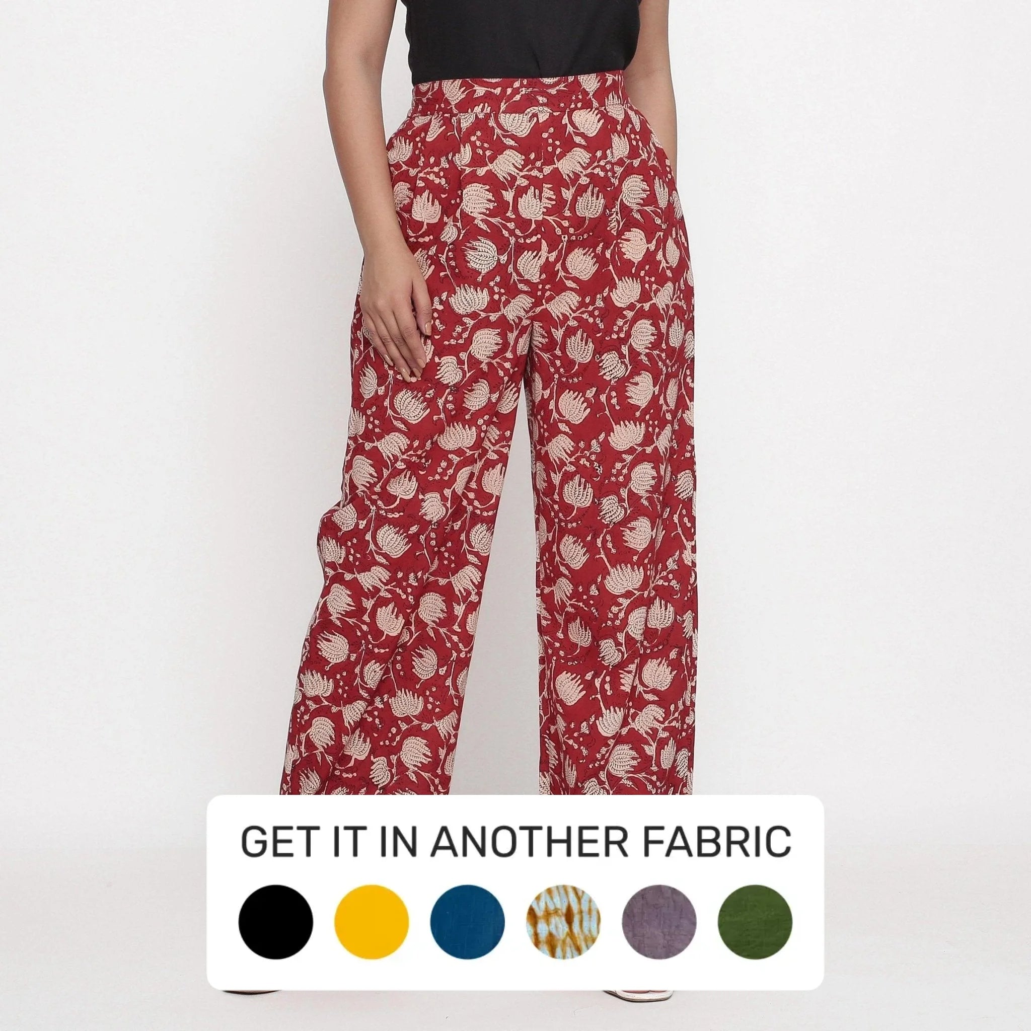 Early Access Brick Red Block Print Elasticated Wide Legged Cotton Pant
