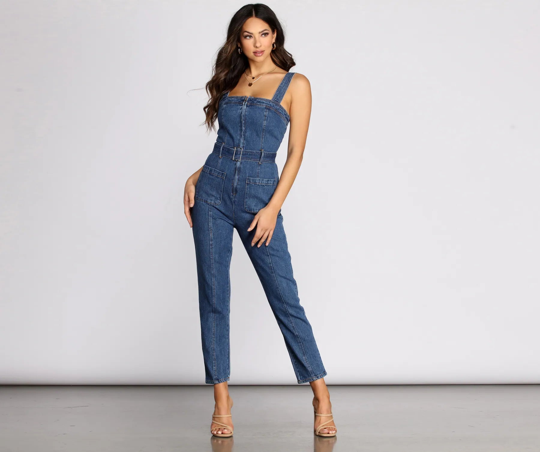 Price Drop Busy Babe Zip Front Denim Jumpsuit