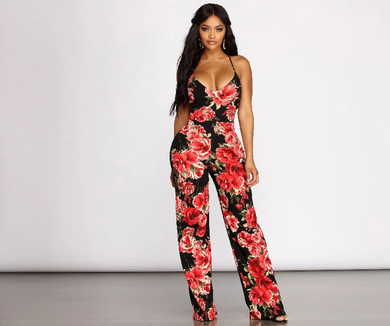 Flash Deal Be Mine Floral Sleeveless Jumpsuit