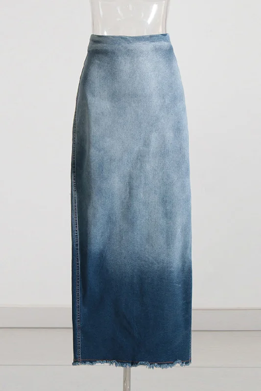 Bargain Alert Casual Denim Ombre Split Hem Skirt