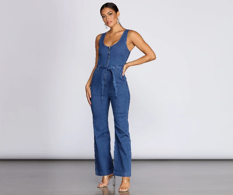 Exclusive Access Zip Front Denim Jumpsuit