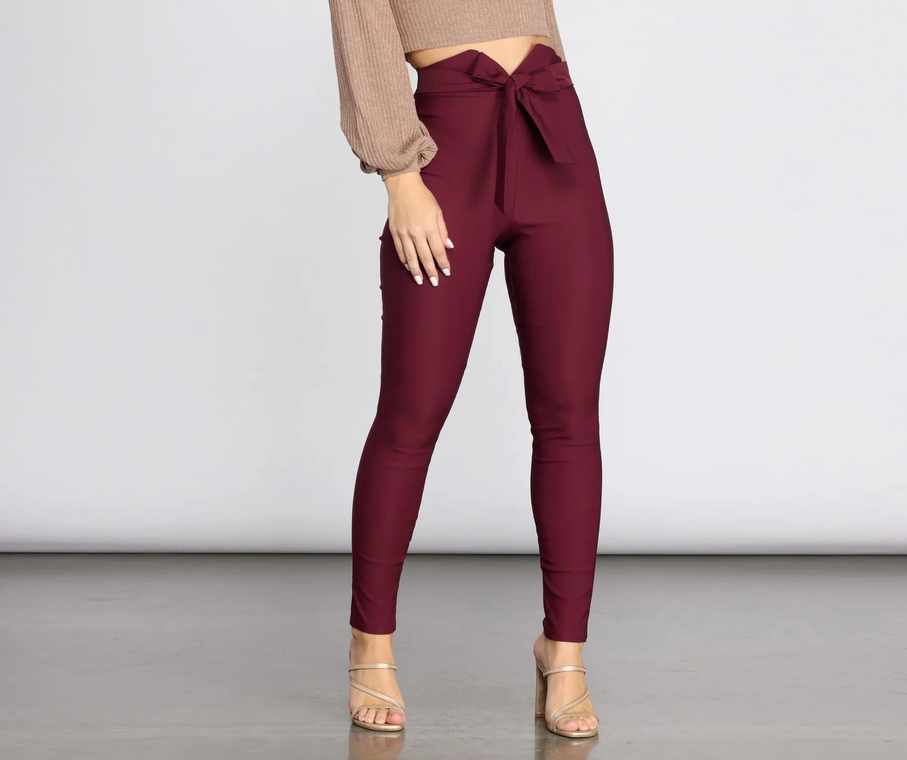 Weekend Discounts to Relish High Rise Tie Waist Skinny Pants