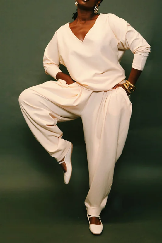 Price Drop Alert Casual V-neck Top & Loose Hip Draped Pants Set